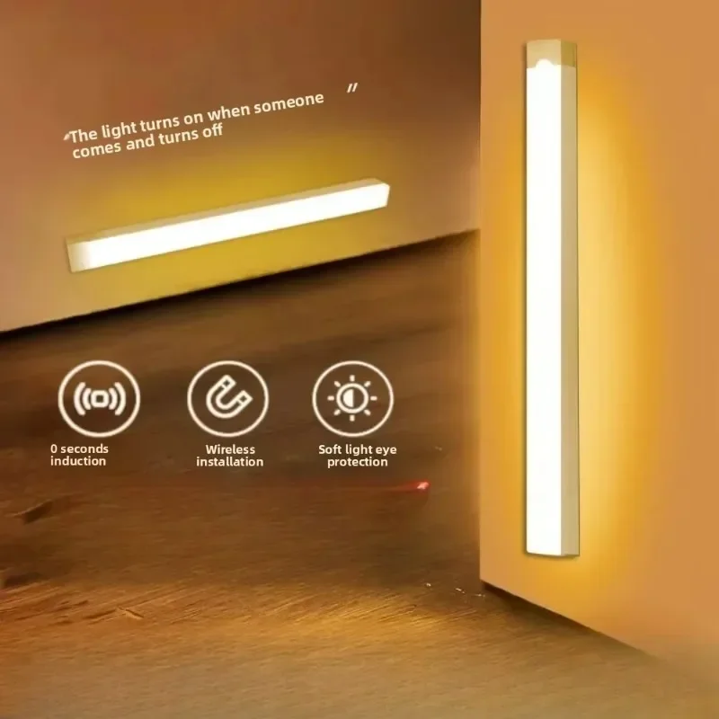 1pc Stairs - Battery Operated Night Wireless Rechargeable LED Motion Sensor Cabinet Light - Ideal For Closet, Kitchen, Wardrobe