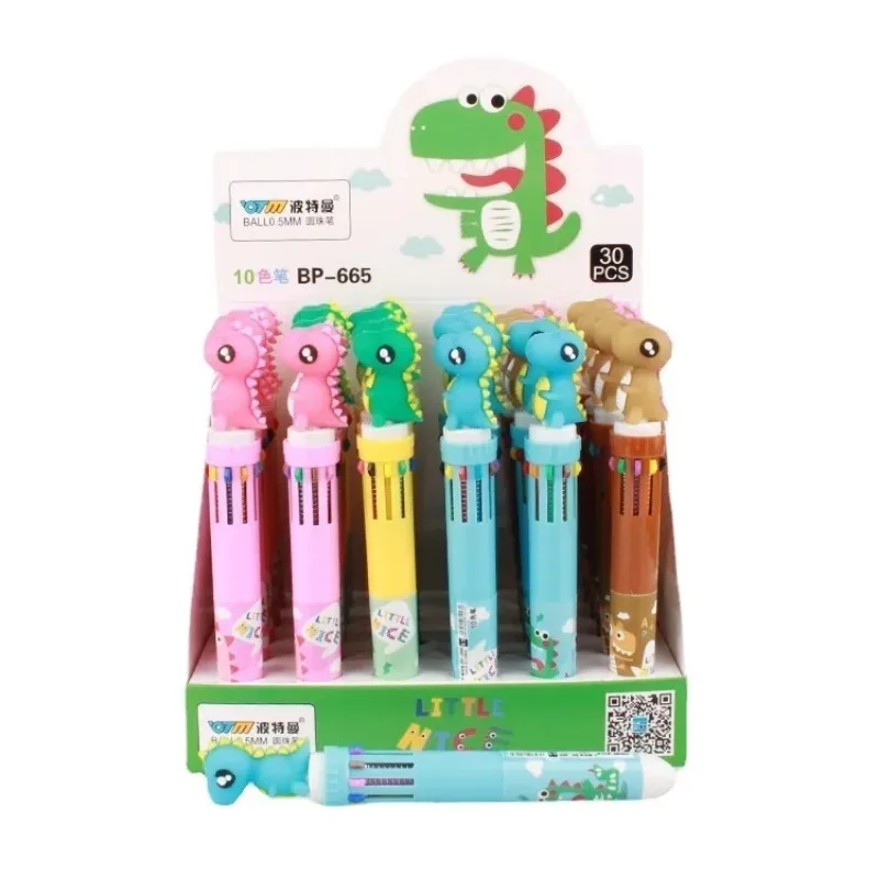 Wholesale Online Dinosaur Cartoon Ballpoint Pen 10-color Multicolor Ballpoint Pen Stationery