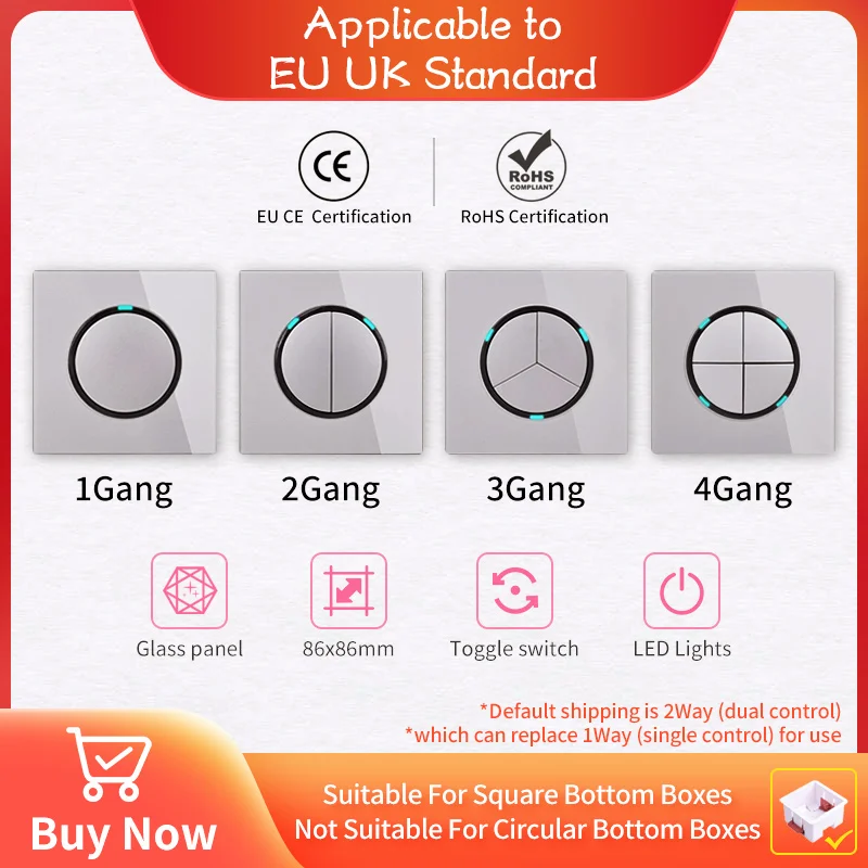 

Tempered Glass Panel LED Wall Dot Button Reset Switch EU UK Standard Outlet Fashion Switch USB TypeC Gray Wall Switch Socket