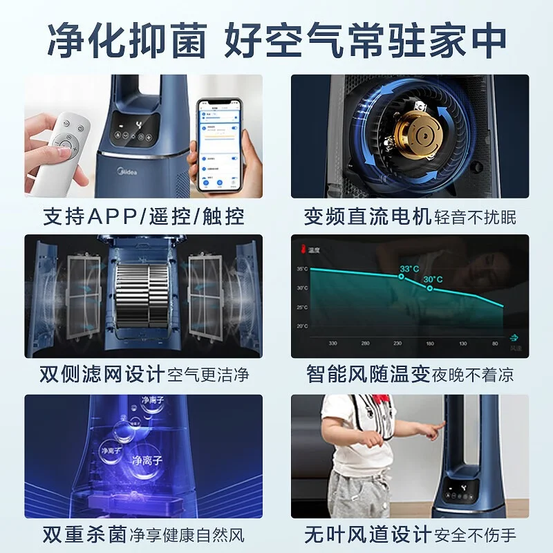 Household silent table vertical air purification, circulating floor fan