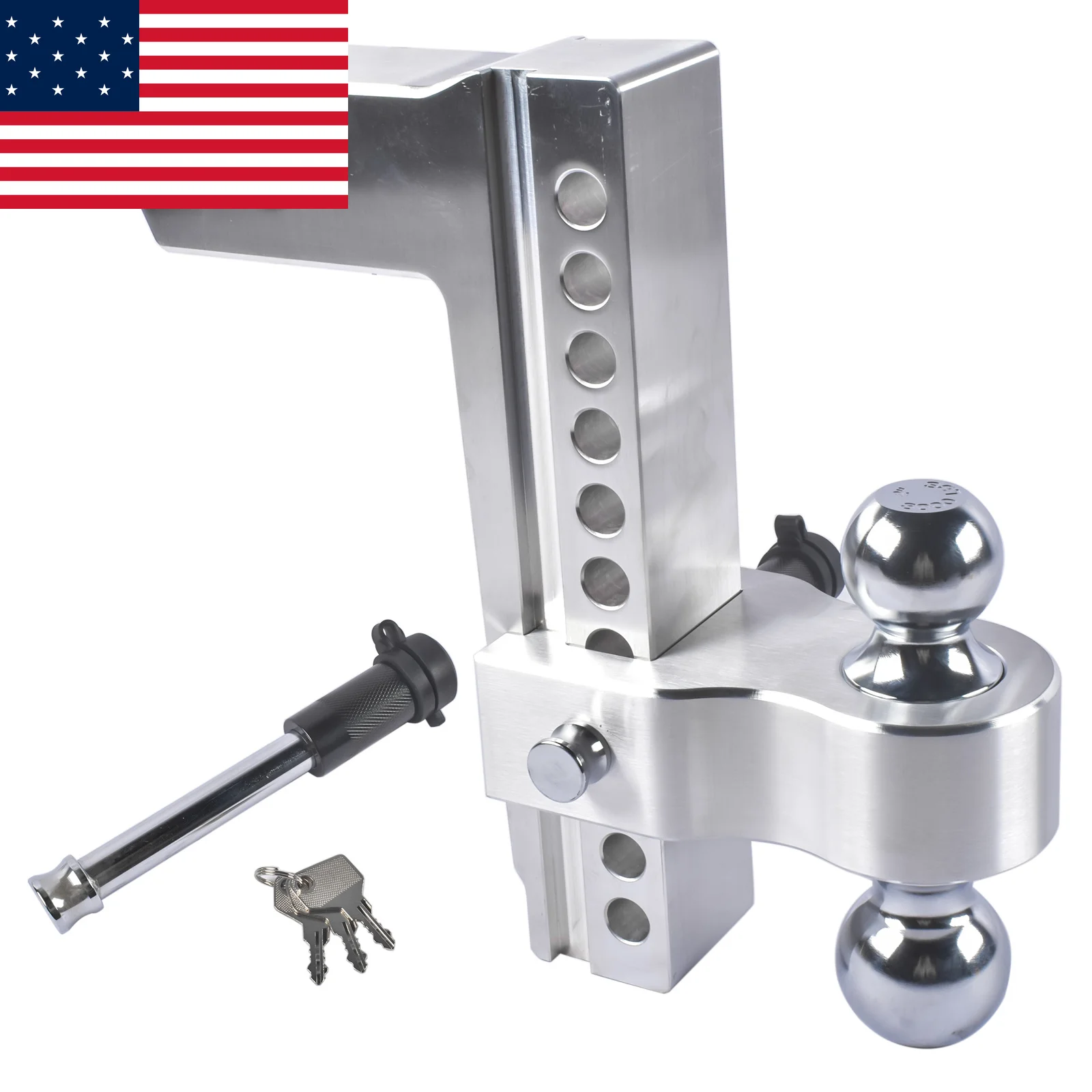 AP03 Adjustable Trailer Hitch Ball Mount for 2.5-Inch Receiver, 10-Inch Drop/Rise Hitch 18500LBS, 2