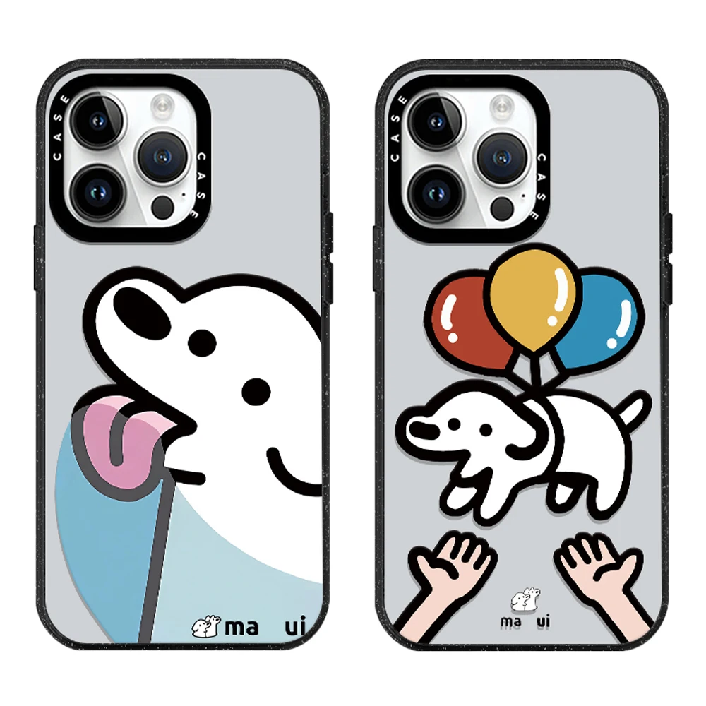 Acrylic Cute White Puppy Phone Case Cover With MagSafe For iPhone 16 12 13 14 15 11 16 Pro Max Plus Anti-drop Case