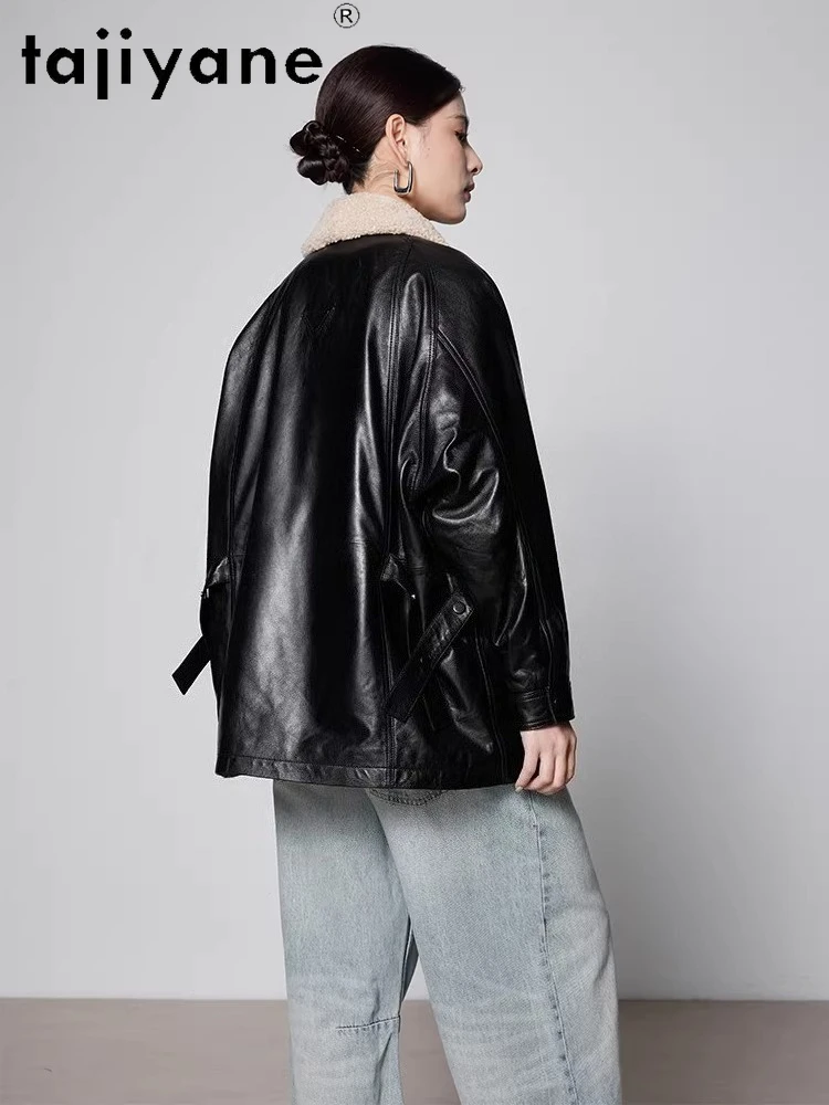 TAJIYANE Real Sheepskin Goose Down Coats Wool Collar Puffer Jackets Genuine Leather Jacket for Woman 2025 Women Clothes дубленка