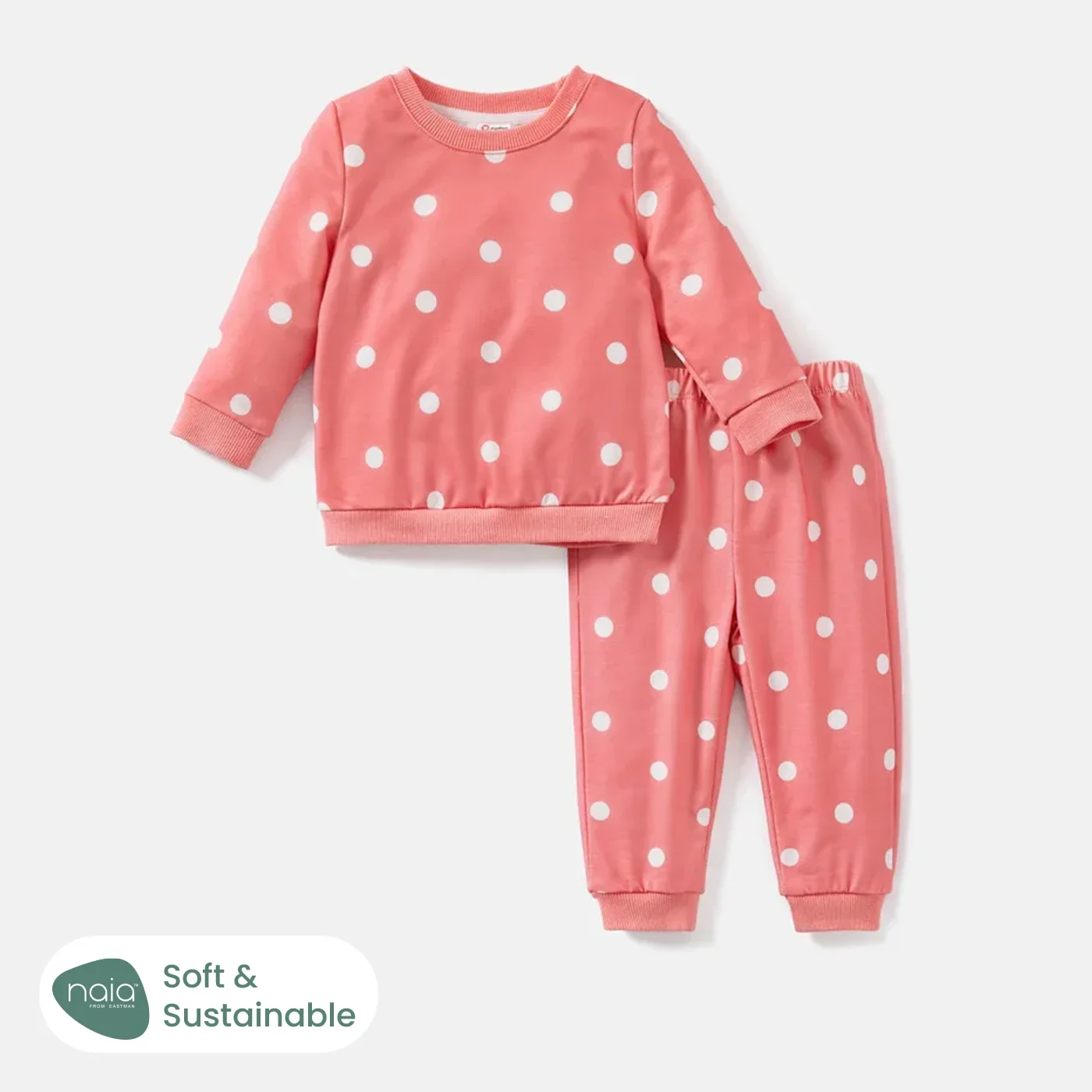 PatPat 2pcs Baby Girl/Boy Polka dots/Star Print Sweatshirt and Pants Set Perfect for Outings and Daily Wear Basic Style