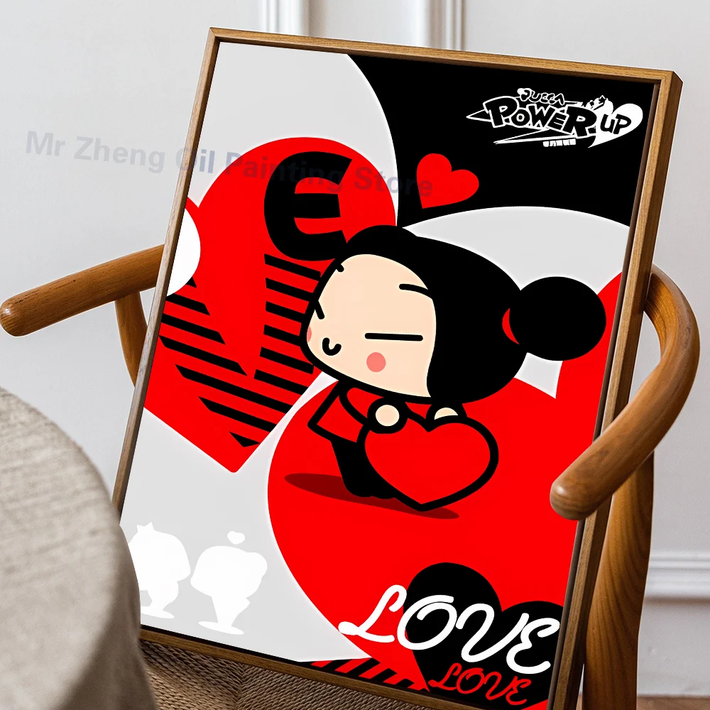 Cute Cartoon P-Pucca Poster Self-adhesive Art Waterproof Paper