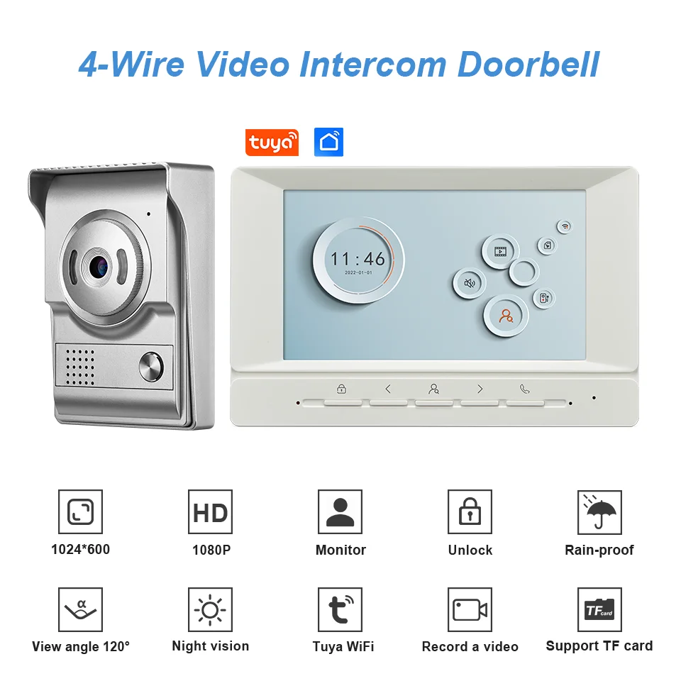 

7Inch IPS Screen 2MP 1080P Tuya APP Wired Video Door Phone 1V1 Intercom Door Camera Peephole Viewer Doorbell