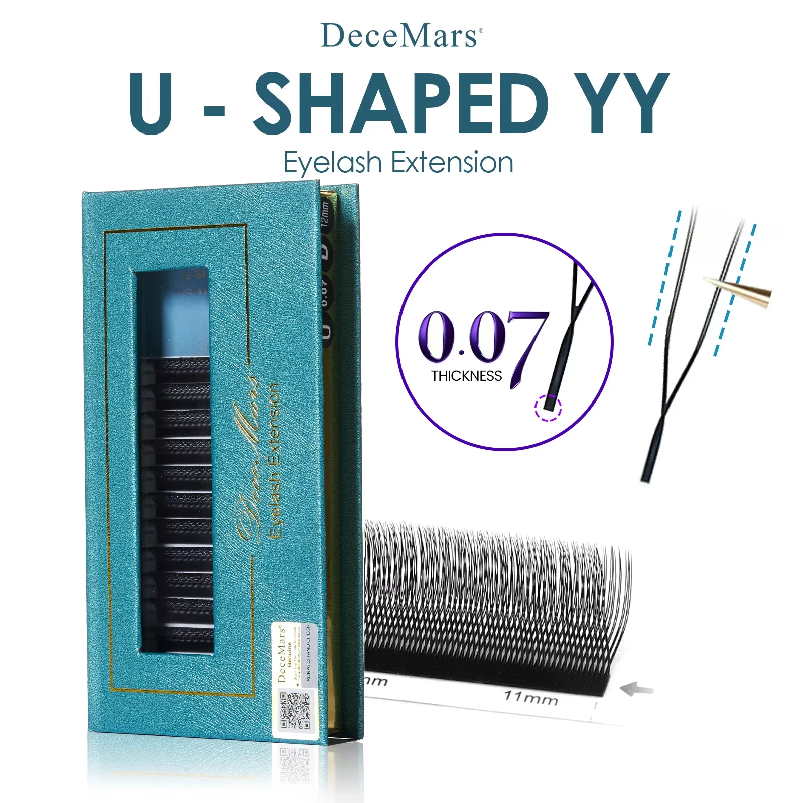 DeceMars 0,07 mm U-förmige YY-Wimpernverlängerung (12 Linien/Tablett)