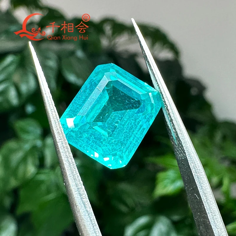 

Lab-Grown Paraiba Emerald Shape Gemstone with Neon Glow Yttrium Aluminum Garnet (YAG) Jewelry with Inclusions Neon-Like Effect
