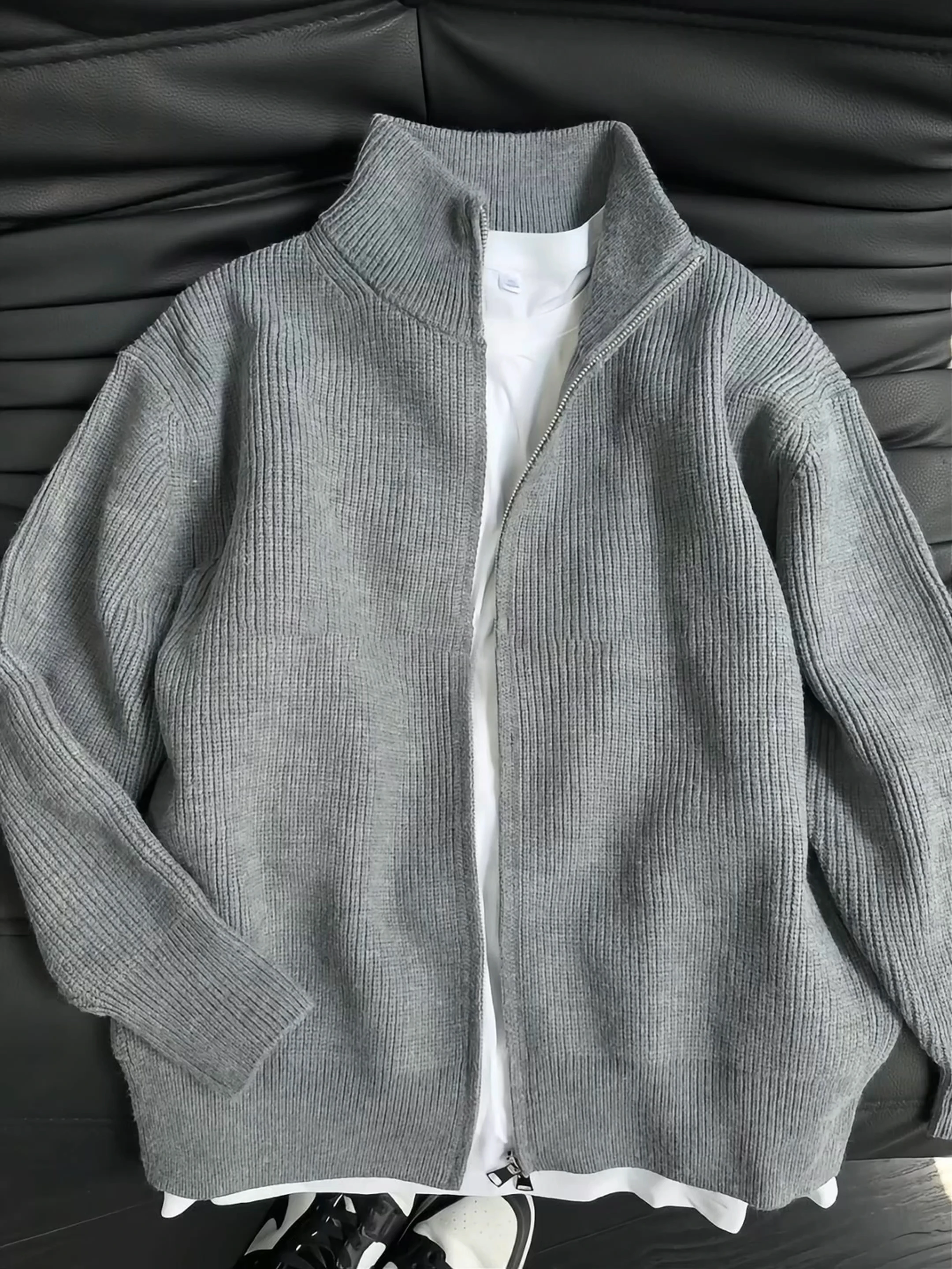 

Cleanfit Men's Zipper Stand Collar Knitwear Casual Loose Fit American Sle Autumn Cardigan Sweater Comfortable Polyester Blend