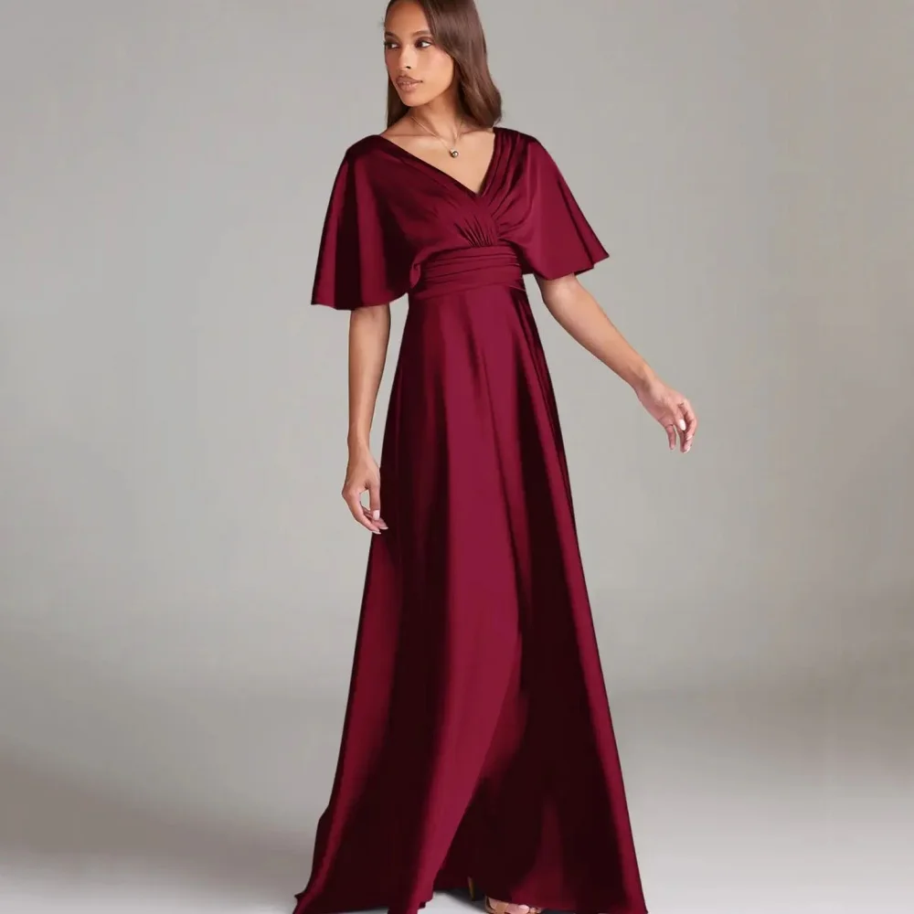 맞춤형 V 넥 드레스의 어머니 A 라인 단순 정장 우아한 와인 레드 이브닝 가운 vestido invitada boda