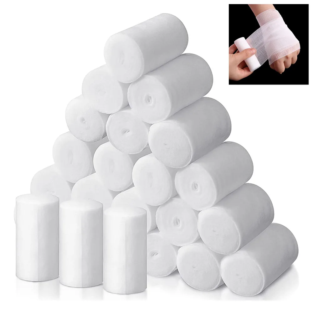 Rouleau de pansement en coton de gaze absorbante, 1/5/10 rouleaux, emballage d'hémostase, Fixation de pansement, rouleau de pansement de premiers secours