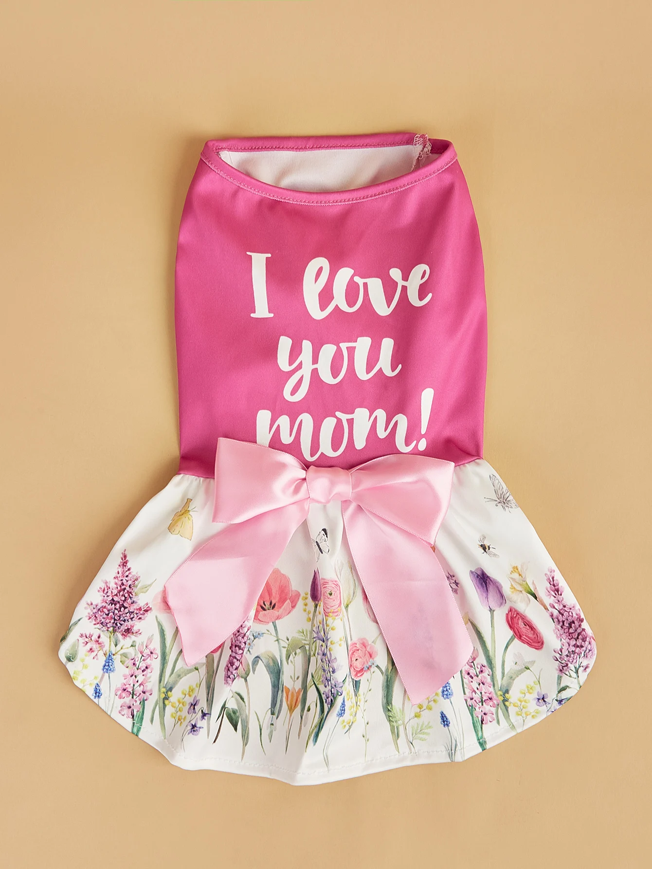 Mother's Day Dog Floral Dress Girl Dog Clothes I Love you mom Pet Apparel Doggie T with Bowknot Cat Clothing Puppy Dresses Doggy