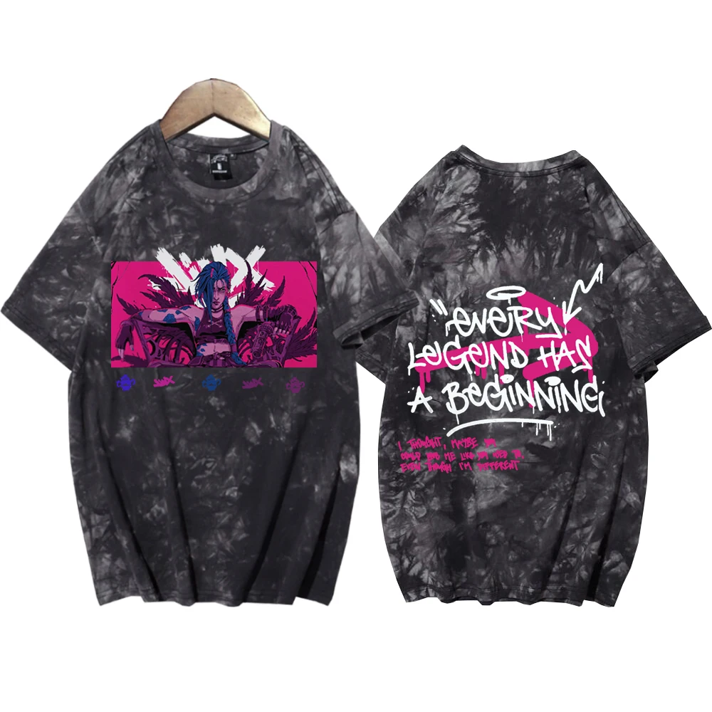 Hot Anime Arcane-Jinx Tie Dye Shirts Man Woman Harajuku O-neck Short Sleeve T-shirt Fans Gift