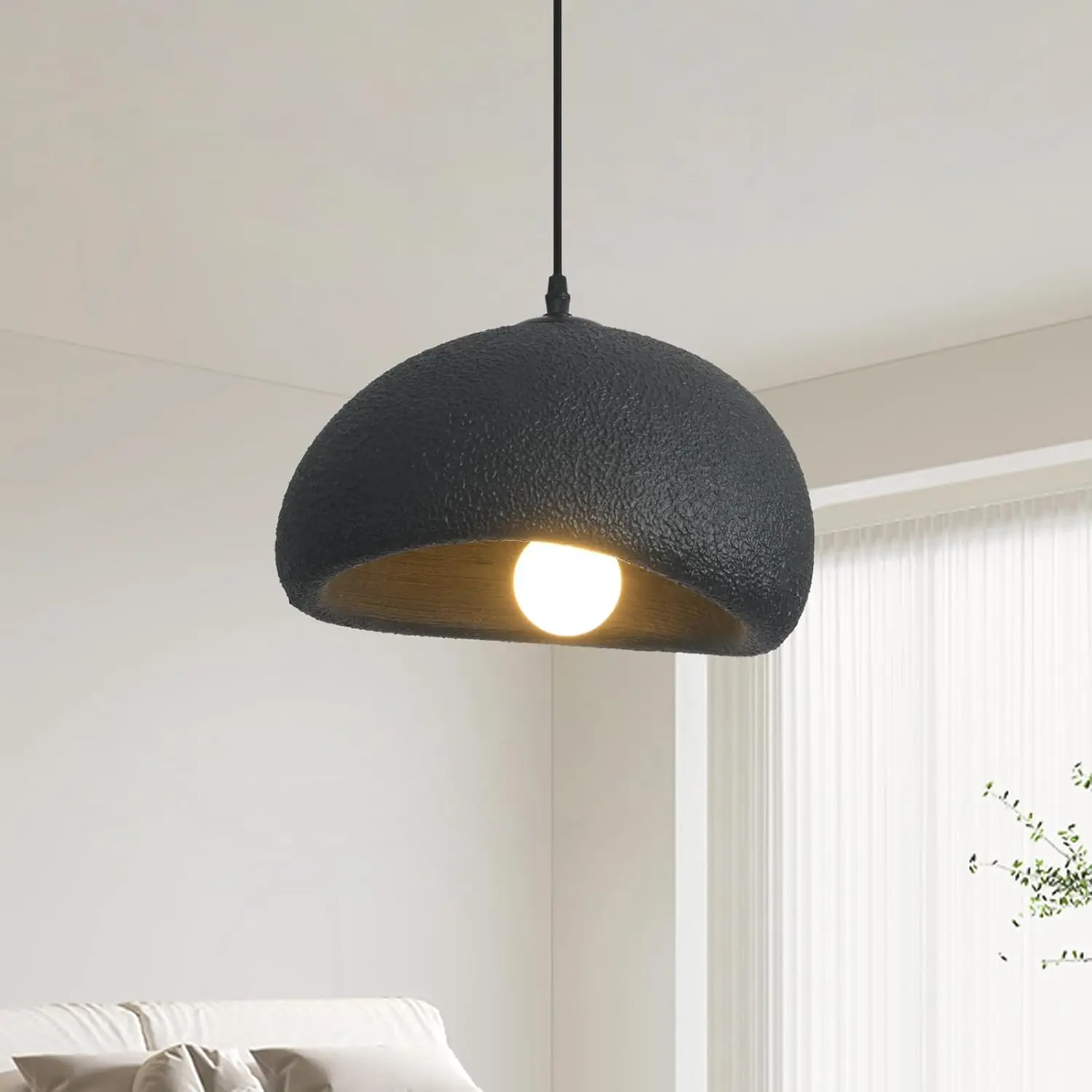 

11.8in Japandi Pendant Light, Black Ceiling Fixture for Kitchen Island Dining Living Room Hallway Bedroom Restaurant