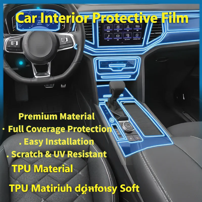 Pour Volkswagen Touran L 2020, film protecteur TPU pour l'intérieur, autocollant de modification pour console centrale et levier de vitesse, film transparent