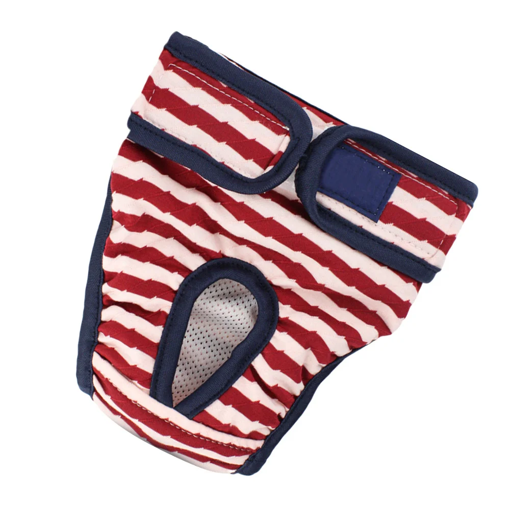 

1pc Diaper Sanitary Physiological Pants Dog Puppy Female Stripe L Red Cotton For Incontinence Heat Floor Stain Protection Pet