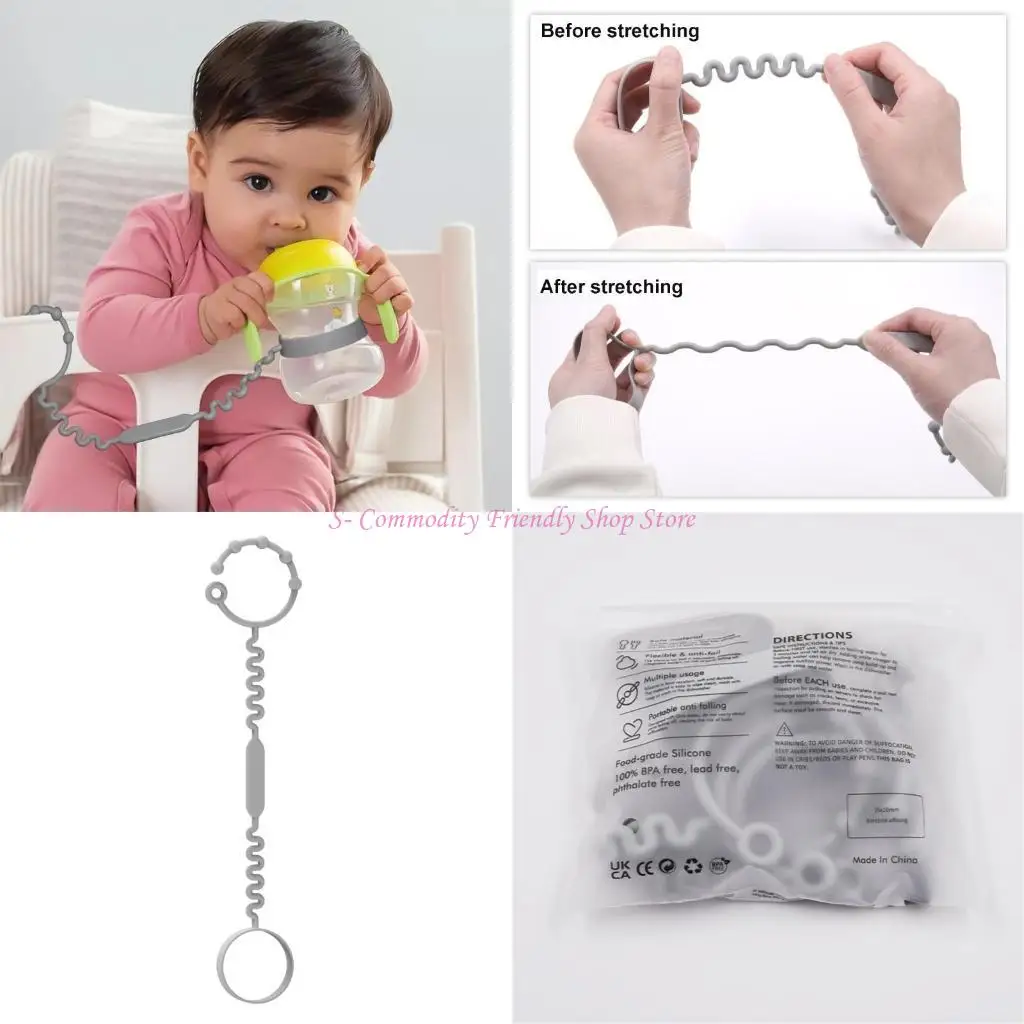 

85AE Keep Bottles & Sippys Cups Off The Floor with Sippys Cup Strap Silicone Bottle Bungee for High Chair Stroller