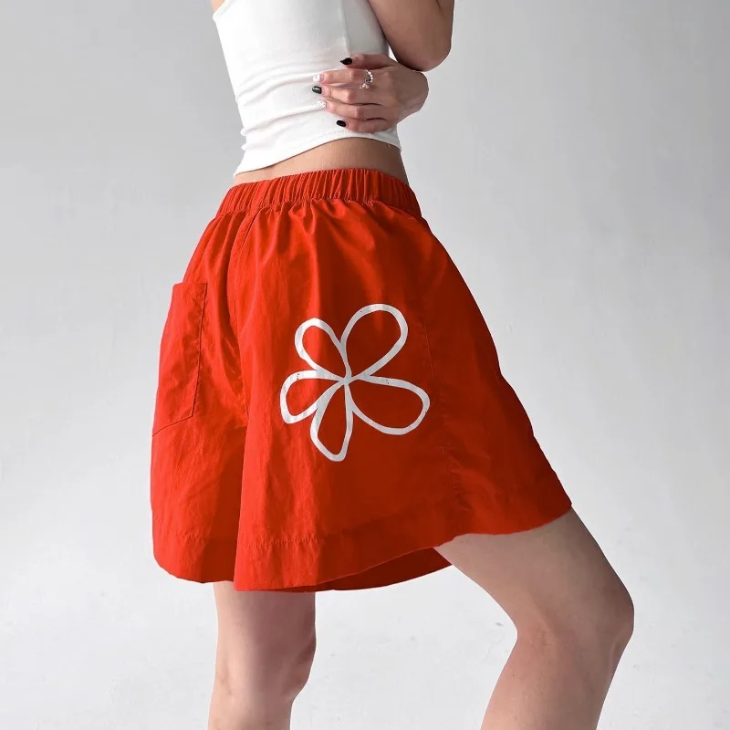 

Женская одежда, летняя мода, однотонные шорты с корейским принтом, женские простые трендовые универсальные спортивные брюки с эластичной резинкой на талии