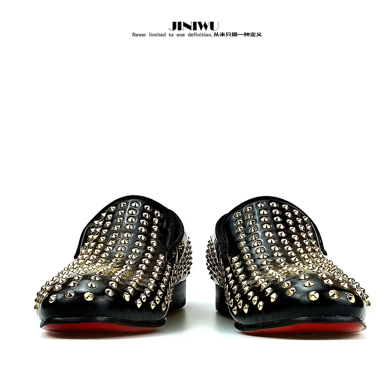 JINIWU 2026 Autumn Winter Rivet Loafers Classic Gentleman Slip On Formal Men Leather Shoes Gold Studded Men Dress Shoes