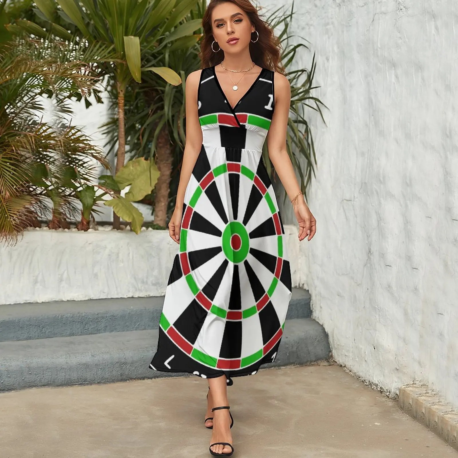 Dardos sem mangas Dartboard Vestido, Dardos, Vestido elegante, Aniversário vestido