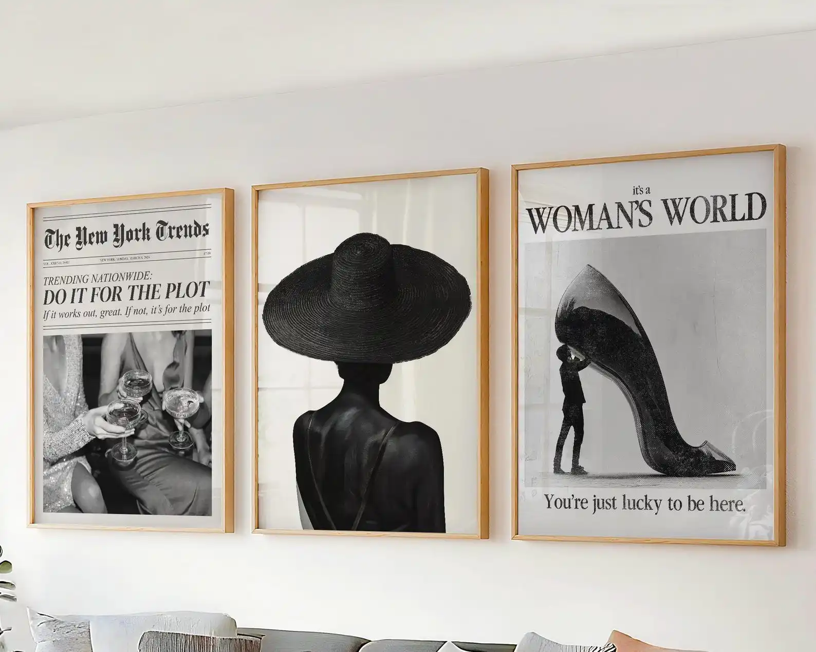 3pcs/set Retro Black Art Canvas Prints Frameless Abstract Black & White Girly Decor Poster Newspaper Trendy Preppy Canvas Poster
