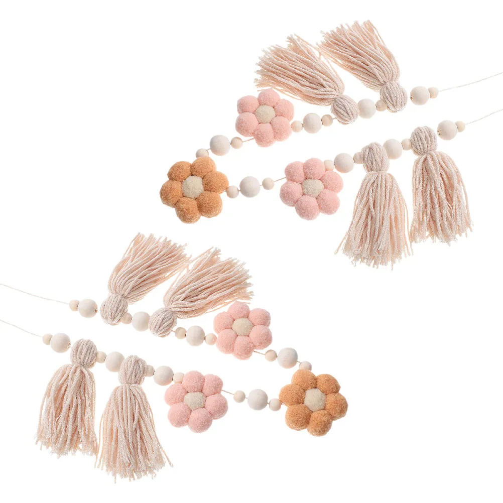 

2Pcs Bohemian Tassel Garland Wooden Beads Rustic Wedding Decor Nursery Wall Hanging Festive Atmosphere Photo Prop