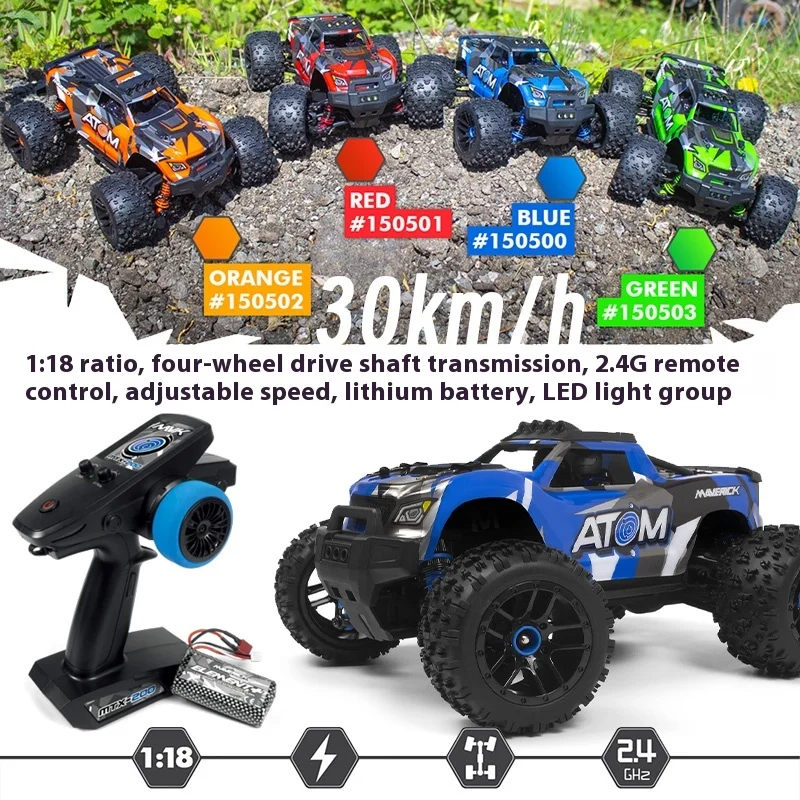 HIP Racing Maverick ATOM 1/18 RC Car Monster Truck ATOM 380 Brushed 4WD RTR RC Electric Remote Control Model Car Adults Toy