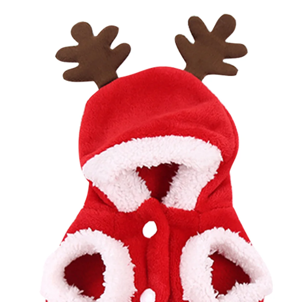 

Christmas Pet Dog Keep Warm Clothes Flannel Elk Pattern Soft Button Closure Puppy Hooded Coat Autumn Winter Festive Pet Apparel