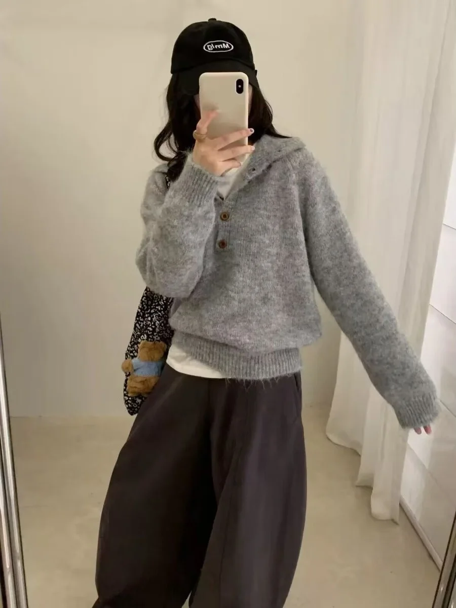 Cappotto maglione lavorato a maglia Ele da donna vestibilità ampia collo alto abbigliamento interno f collo alto autunno inverno capispalla morbido Thiened