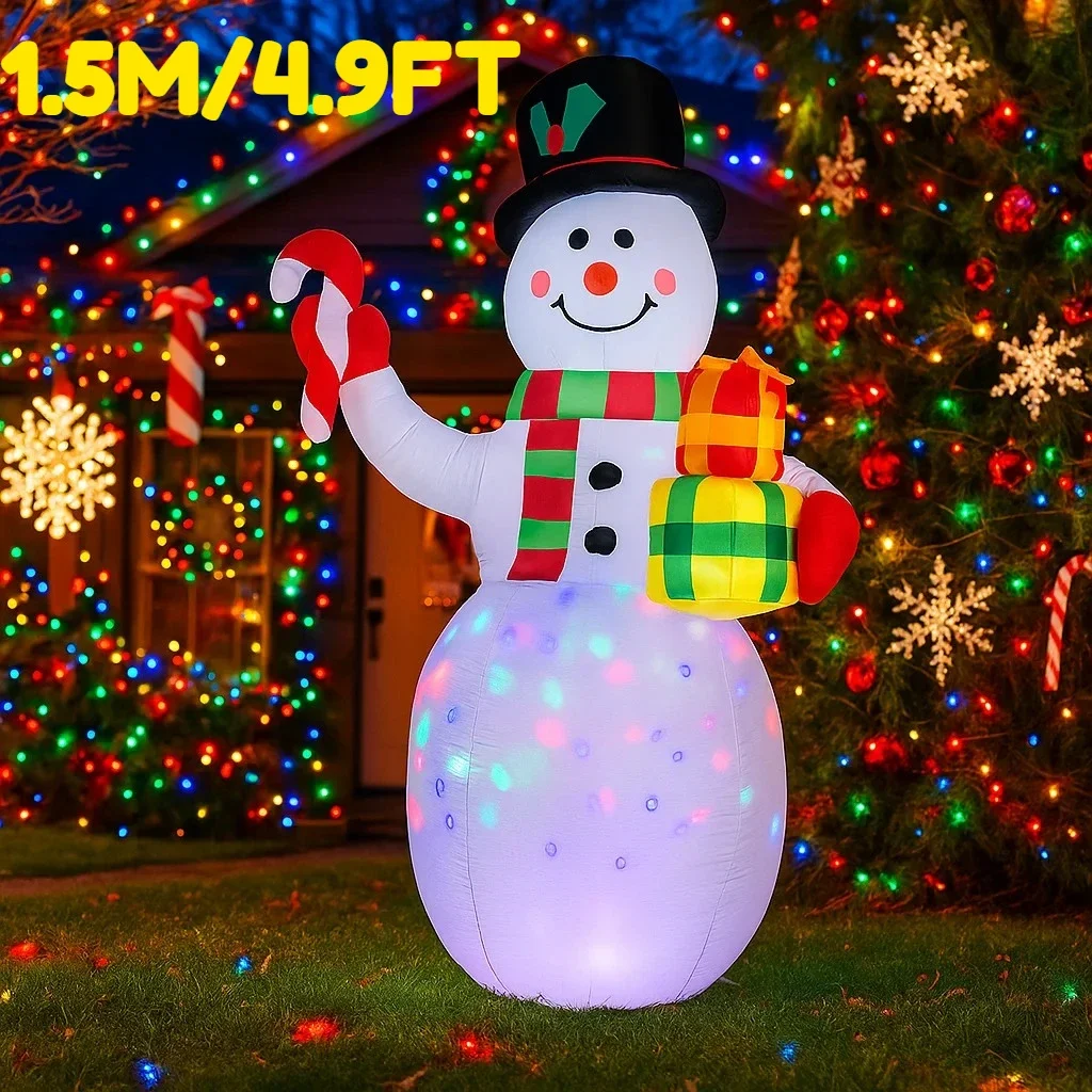 

4.9FT Inflatable Snowman with Candy Cane Gifts Lights LED Home Decorations Toys Yard Xmas Ornaments Decor Supplies Outdoor Lawn