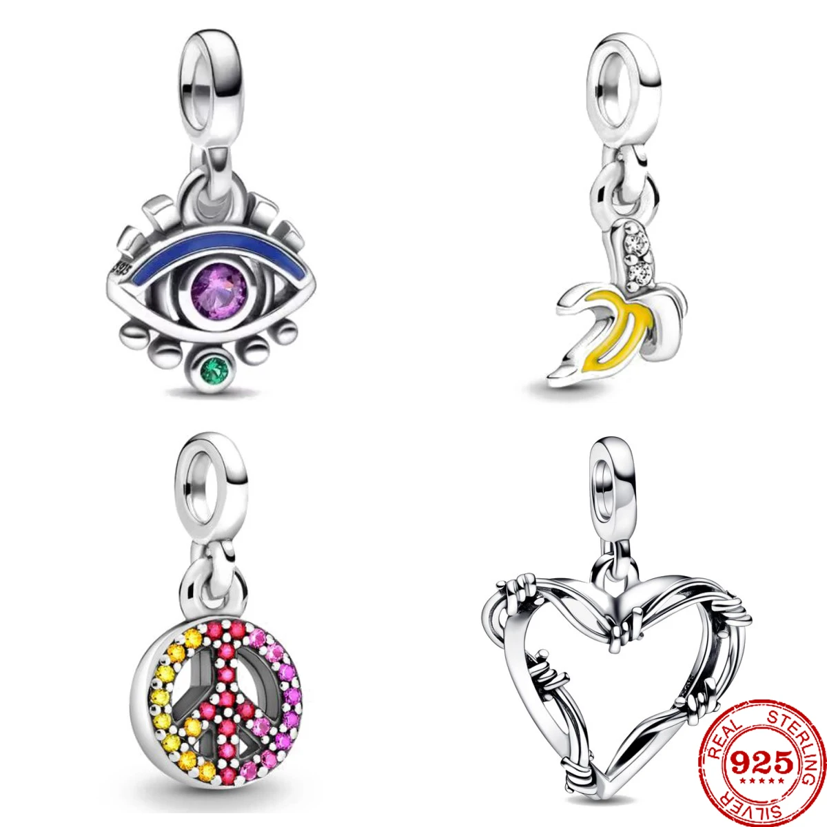 

2023 New Fashion 925 Sterling Silver ME Peace Sign Dangle Charm Bead Pandent Fit Original Pandora Bracelet DIY Women Jewelry