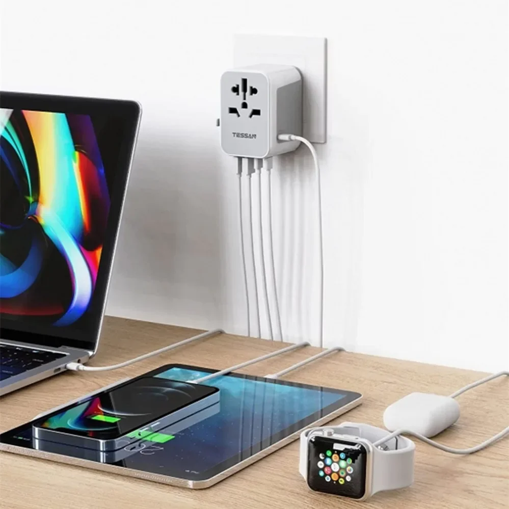 TESSAN uniwersalny Adapter podróżny międzynarodowy ładowarka podróżna typu All-in-one z ładowarką ścienną USB i typu C dla nas EU UK AUS Travel