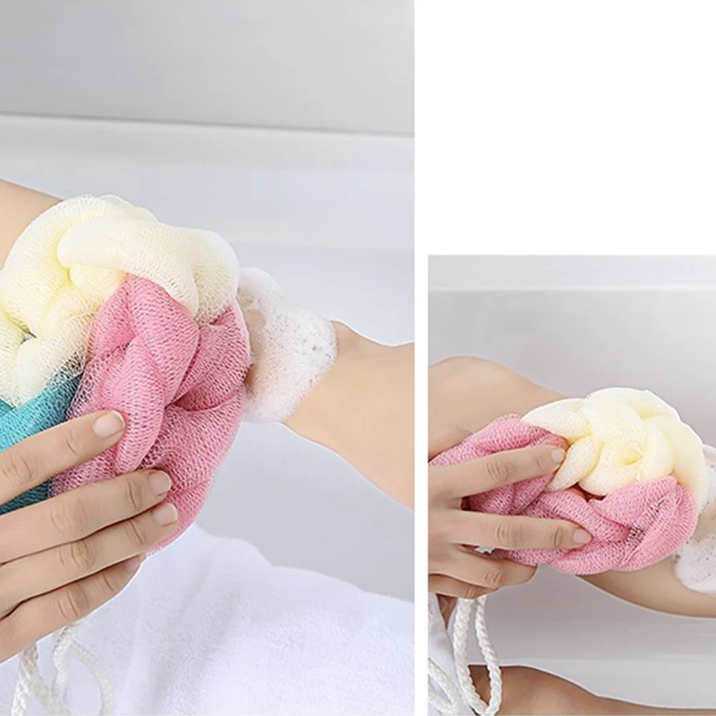 

3pcs Long Bath Strips Durable Pe Body Scrubber Exfoliator Flexible Soft Bathing Tool Shower Wash Towel Lanyard Design Reaching