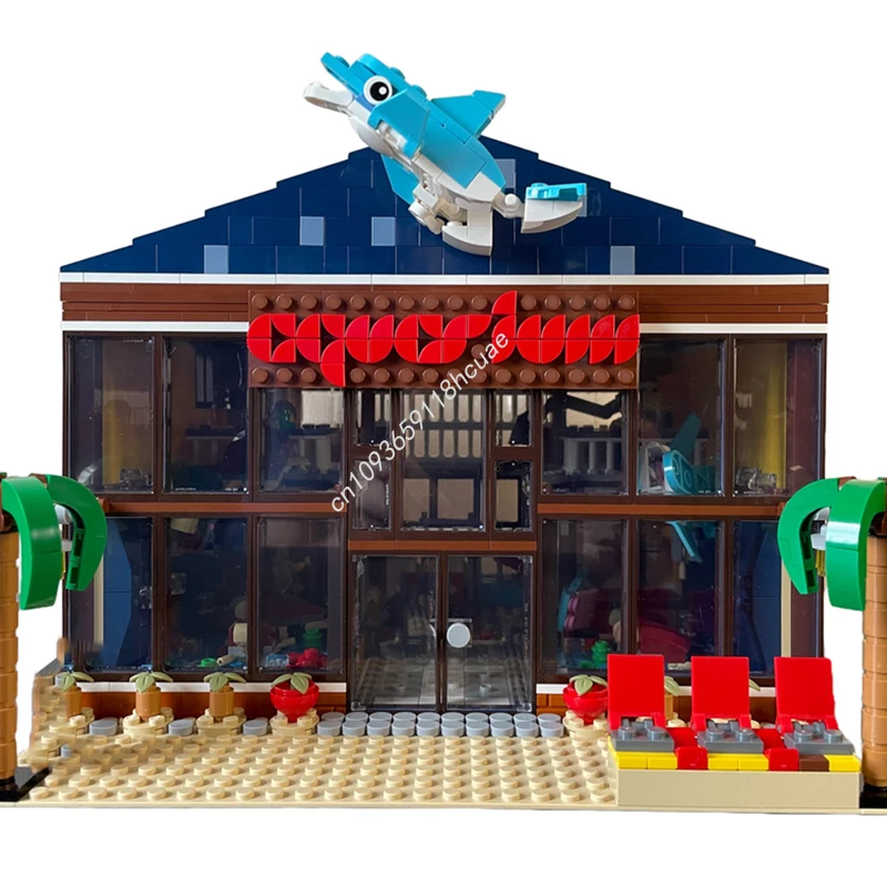 

1386 шт. MOC аквариум модульный серфер пляжный дом nan вдохновляет неограниченное количество креативных строительных наборов для творческих строителей