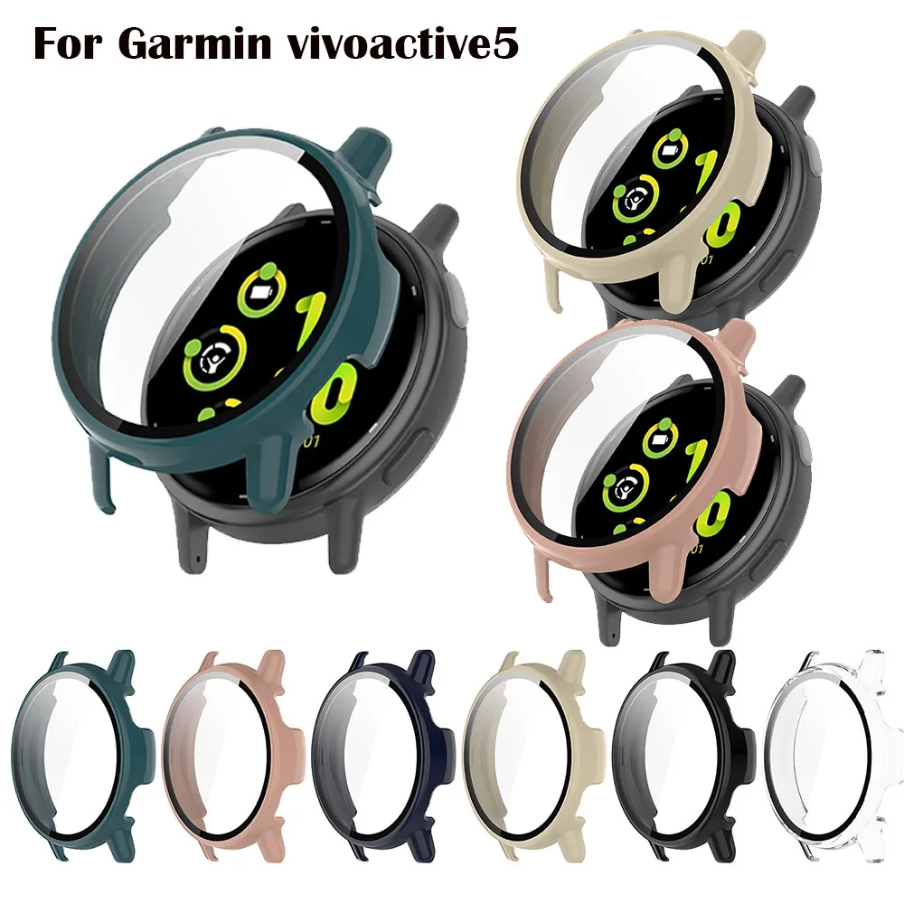 Custodia protettiva completa in vetro per Garmin Vivoactive 5 Smart Screen Protector Case Active 5 Cover Shell + pellicola in vetro temperato 2 in1