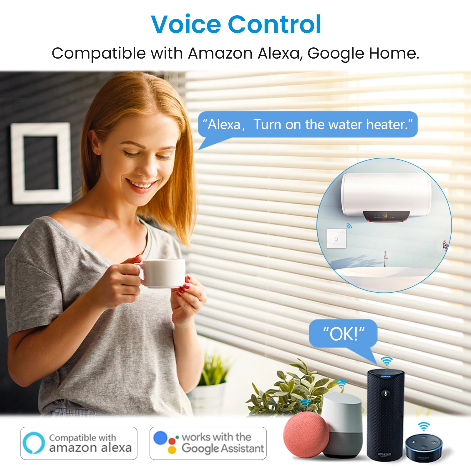 EU WiFi Boiler Water Heater Switch 4400W Tuya Smart Life App Remote Control ON OFF Timer Voice Control Google Home Alexa Echo