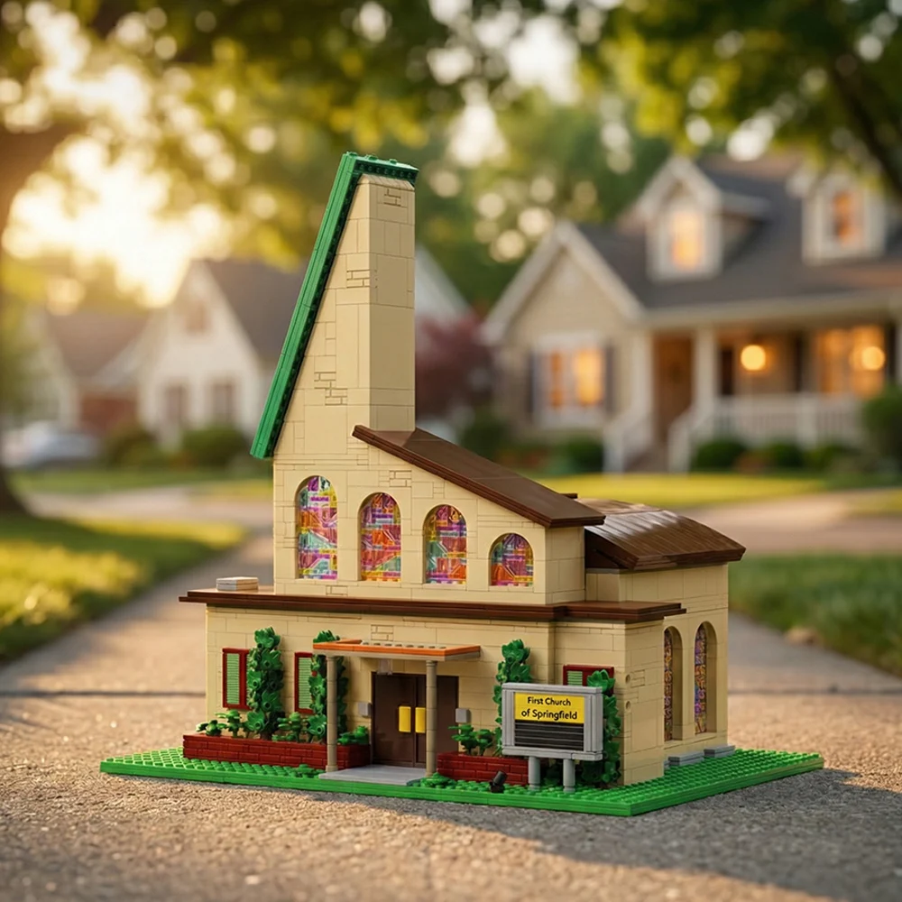 

2465PCS Creative Anime Springfield Church Building Blocks City Street View Architecture Modular Model LED Toys Adults Kids Gift