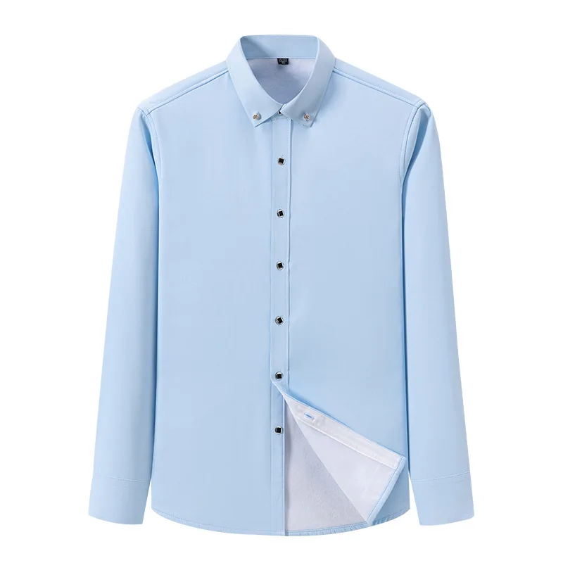 New Long-sleeved Men\'s Winter Thicken Shirt Men\'s Single-breasted Square Collar Padded Shirts Fashion Slim Male Warm Shirt