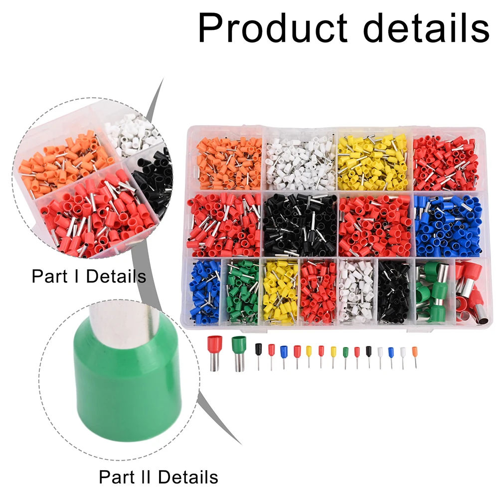 2120PCS Tubular Terminal Block Set Featuring Cold Pressed Insulated Copper Pins for Reliable Electrical Wiring