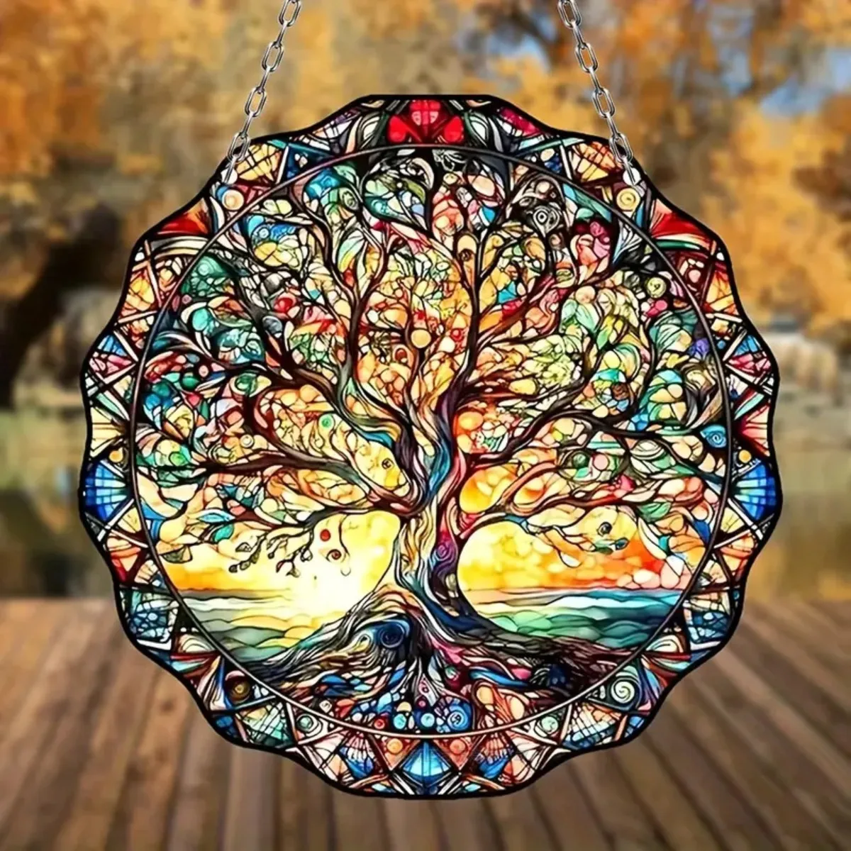 1PC Tree of Life Wall Decor Acrylic Round Ornament for Indoor Outdoor Welcome Sign Sunlight Hanging Tag Room Decor Aesthetic