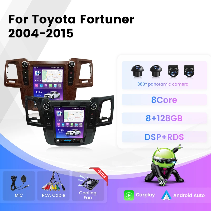 4G LTE Android 14 DSP RDS WIFI For TOYOTA Fortuner/HILUX Revo 2005-2014 Tesla style Auto Radio Multimedia Navigation GPS Stereo