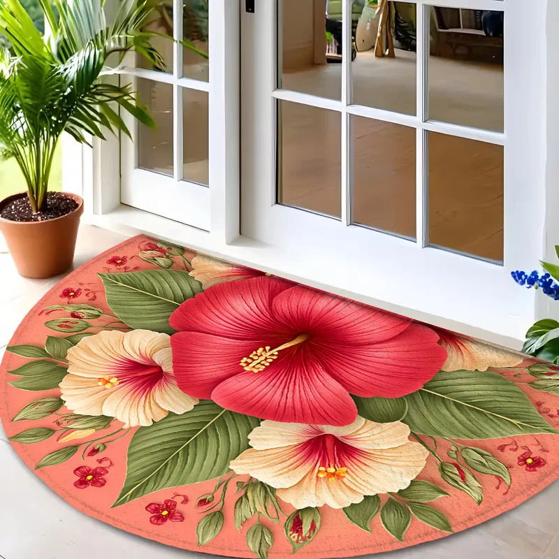 Elegant Gold Outline Teal Leaf Pattern Circular Entrance Carpet Retro Welcome Doormat For Gym Office Store Mall