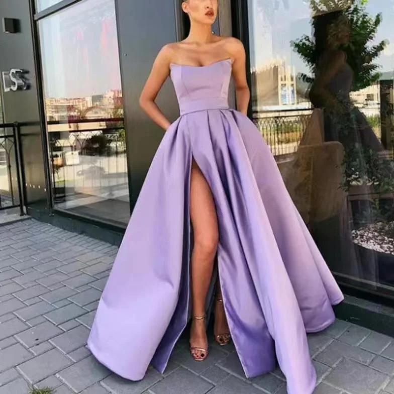 New Dress Performance Dress Sexy Bandeau Slit Long Banquet Host Evening Dress
