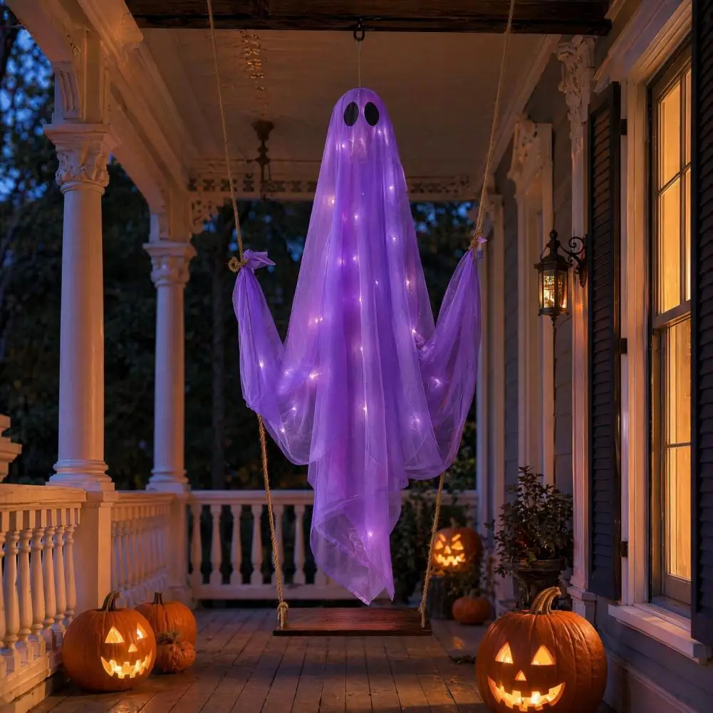 Easy Install Halloween Light Halloween Ghost Decoration Hanging Swing Ghost with Led String Lights Battery Operated Halloween
