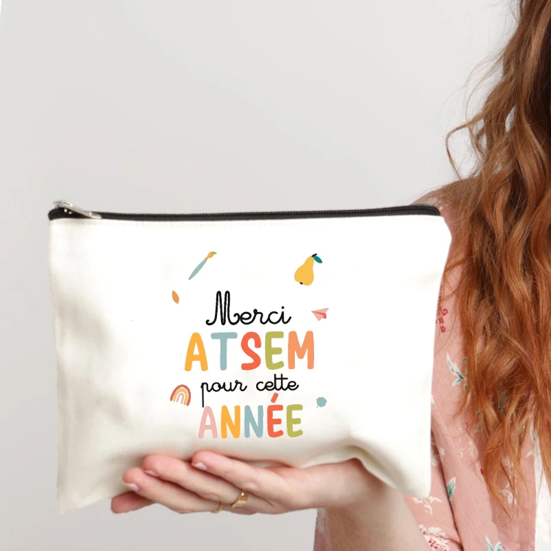 French School ATSEM Appreciation Design Toiletry Bag - Durable Polyester Zipper Pouch with French School Inspired Makeup Case