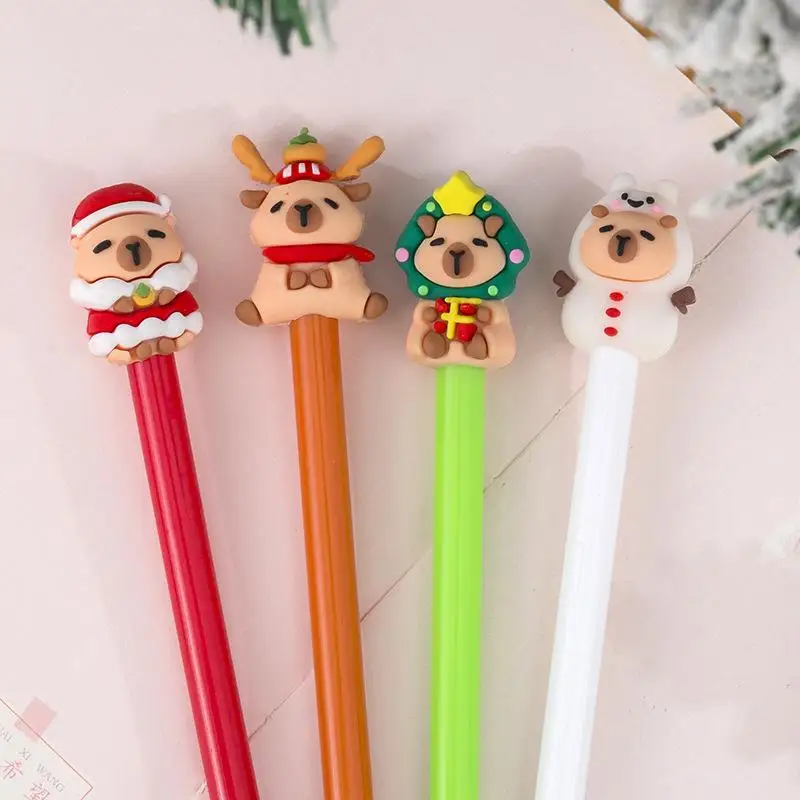 1/5Pcs Christmas Capybara Gel Pen Cute Cartoon Stationery Smooth Writing Pens Kawaii School Office Supplies Festival Prize Gift