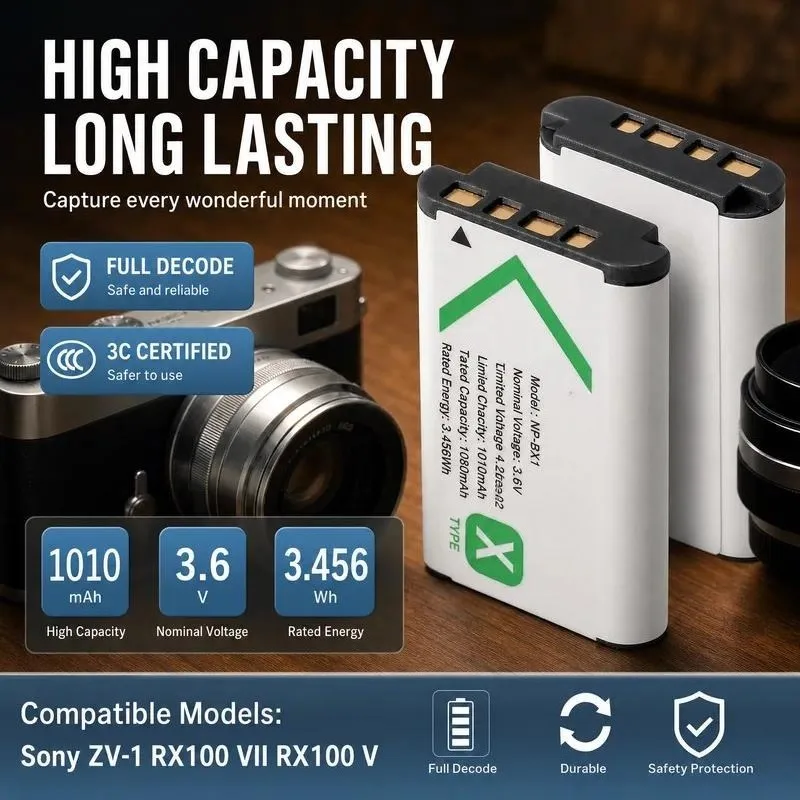 NP-BX1 Battery for Sony ZV-1 RX100 RX1R HX50 WX350 M2 M3 M4 M5 M6 Digital Camera Rechargeable Li-ion Power Supply Replacement