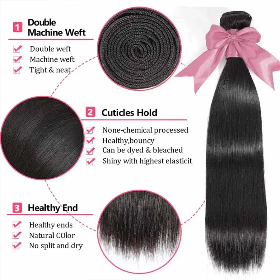 10A Straight Bundles Human Hair 16 18 20 Inch Brazilian 100% Unprocessed Virgin Weave 2/3/4 Natural Black Color