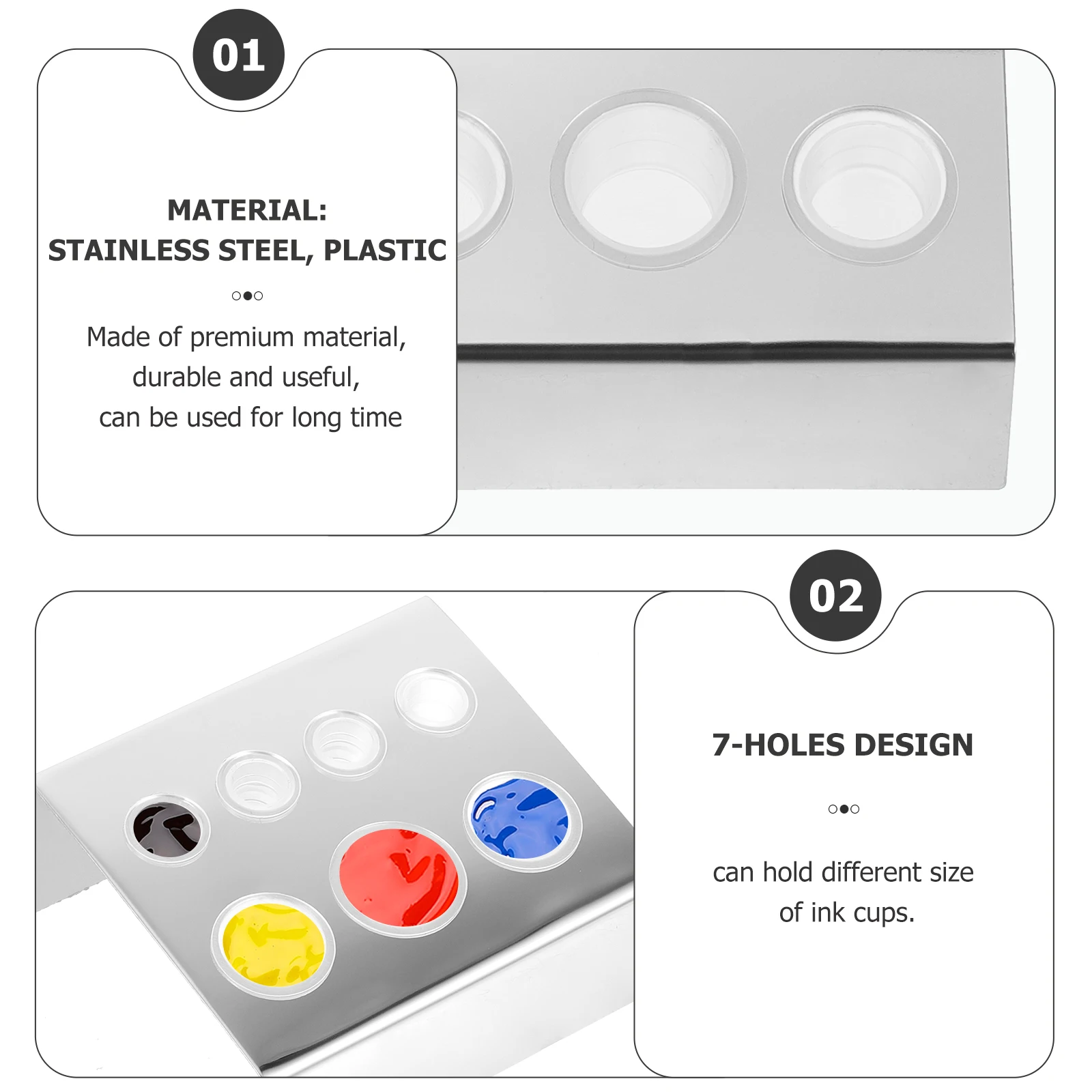 

7 Holes Stainless Steel Tattoo Pigment Cup 50 Small Medium Large Cups Reusable Durable Professional Tool Parts