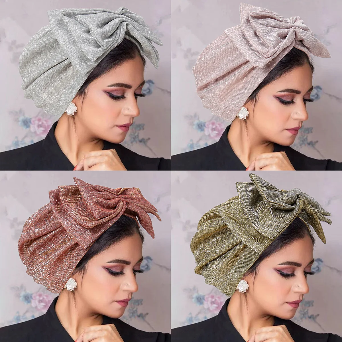 2024 New Fashion Bow Muslim Turban Hats Ramadan Hijab Bonnet Head Wraps Solid Color Indian Hat For Women Girl